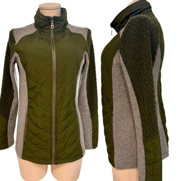Prana Moss Green and Gray Multi Textured Zip Up Jacket - Picture 1 of 16